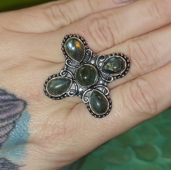 5 Stone Labradorite Gemstone Statement Ring - Picture 1 of 7